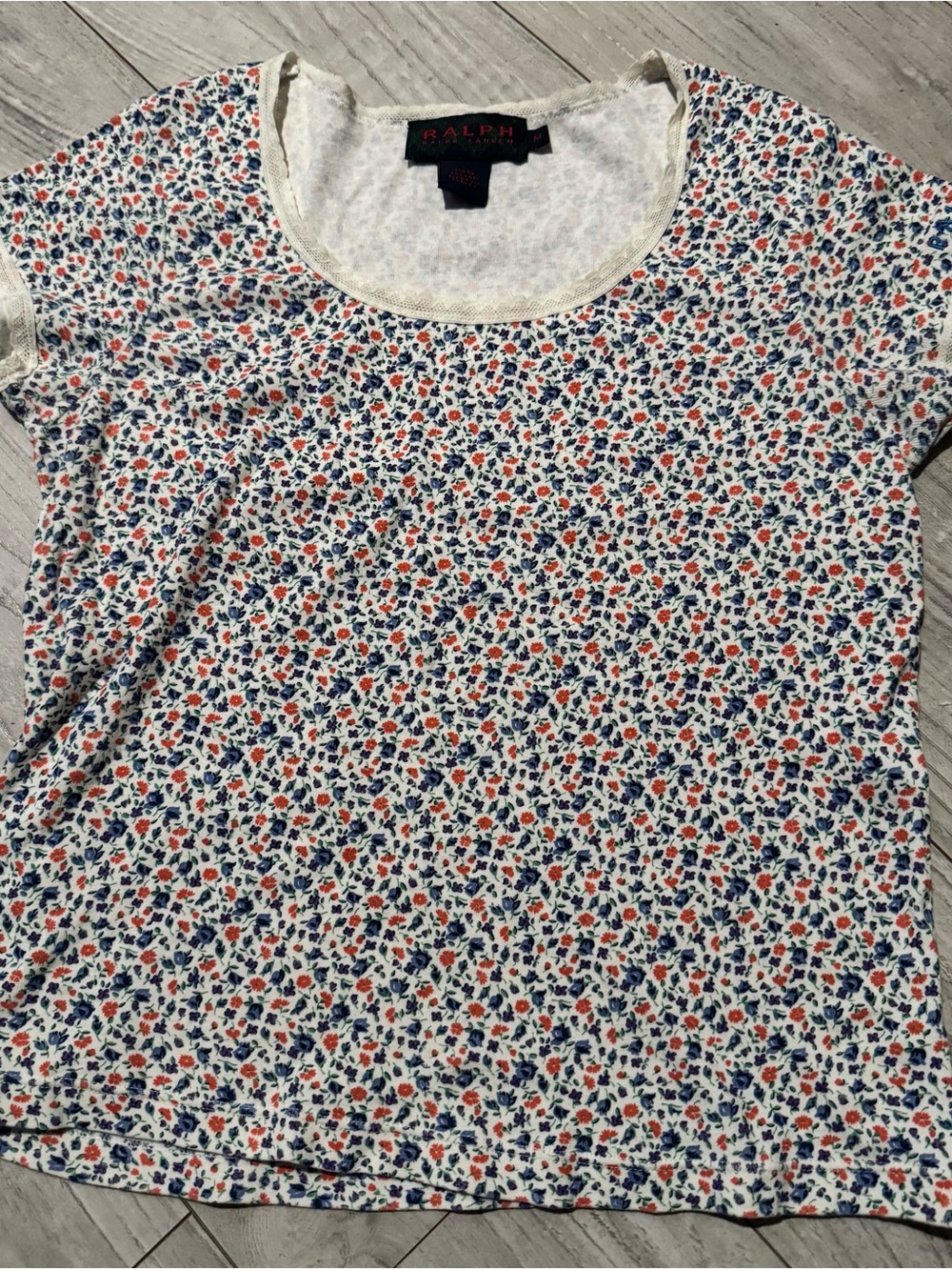 Ralph Lauren Black Label White Short Sleeve Tee with Red & Blue Floral Print